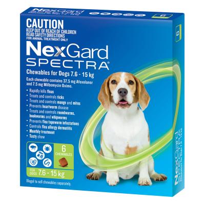 NexGard SPECTRA MEDIUM DOGS (7.6.15KG) GREEN 6's
