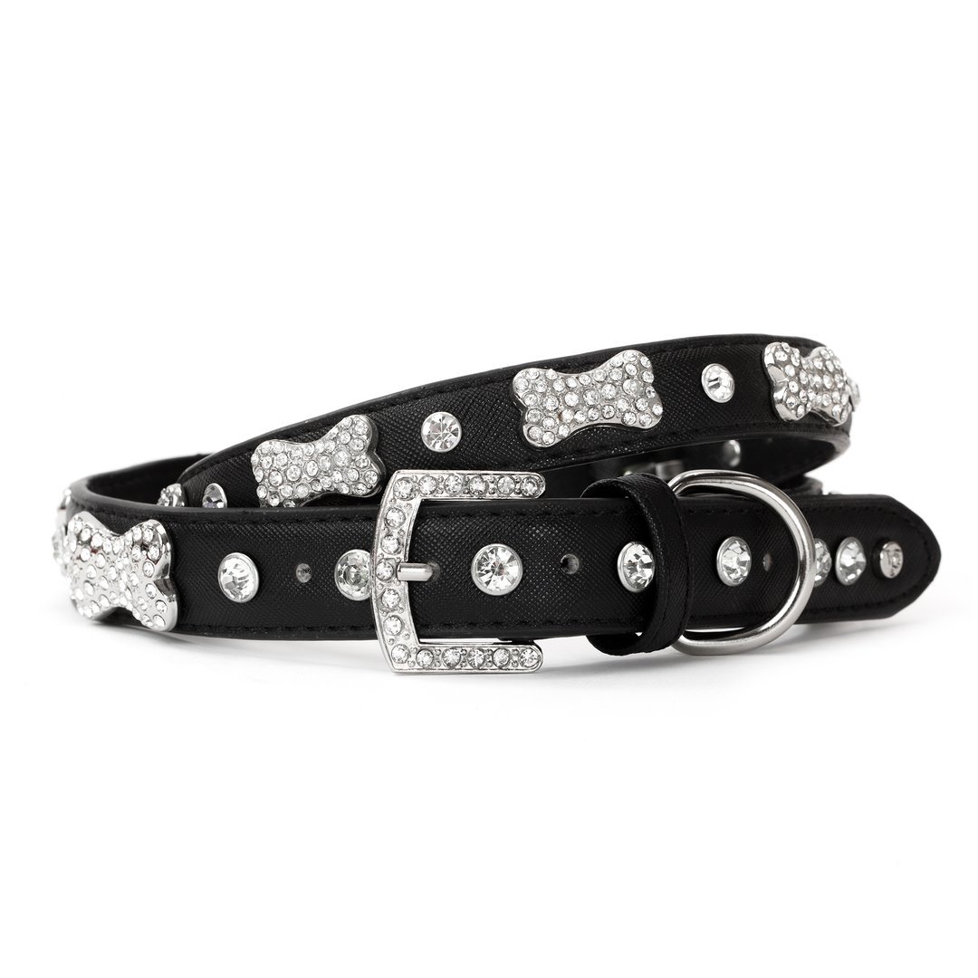 VP Pets Diamond and Bone Leatherette Collar - LG - Black - Pet ...