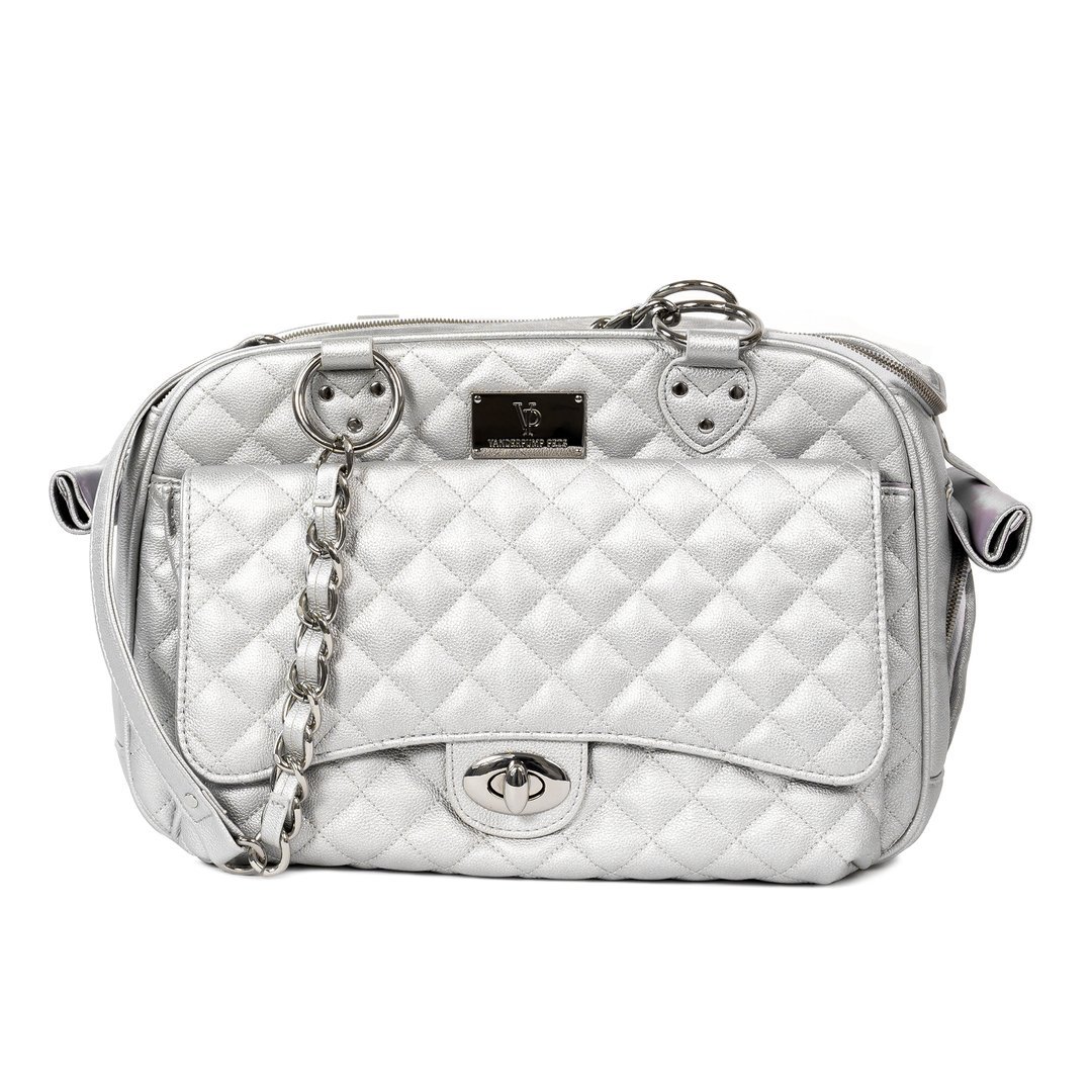 VP CLASSIC QUILTED LUXURY PET CARRIER WITH CHAIN - SILVER