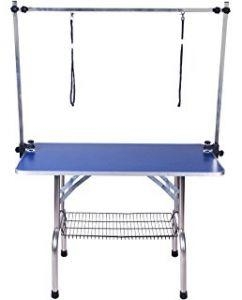 Folding Grooming Table Large Blue Top with H Frame