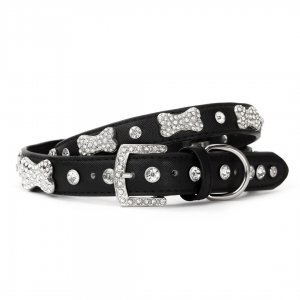 VP Pets Designer Diamond and Bone Leatherette Collar - MD - Black - Click for more info