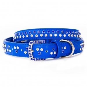 VP Pets Diamond Choker Leatherette Collar - SM - Blue